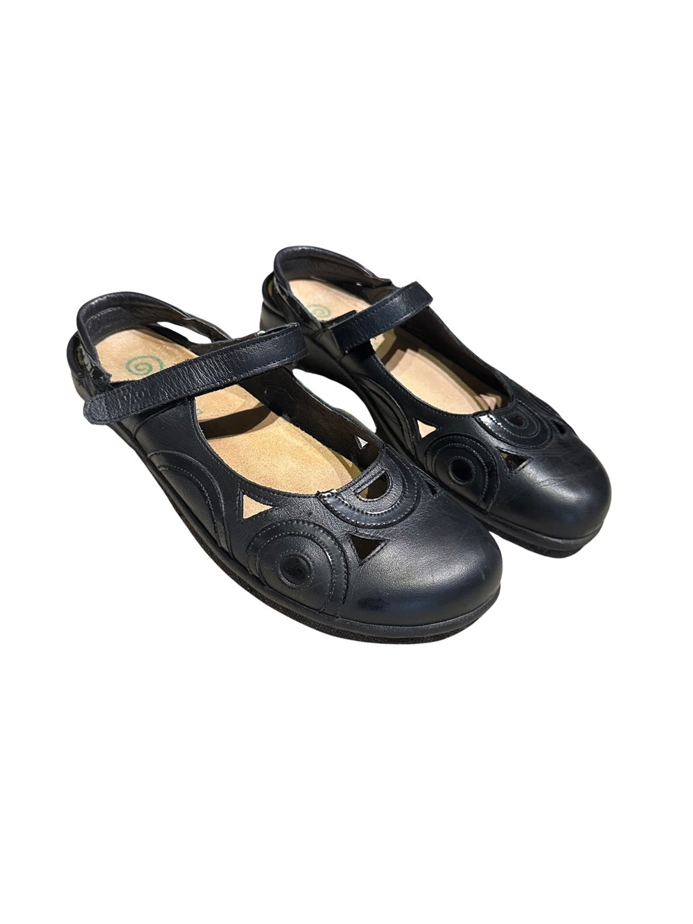 Naot Black Leather Mary Jane Flats Sandal Cutout Circle Design Size 42